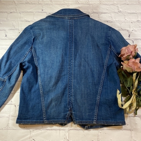Free People Military Band Denim Jacket in Vintage Blue Moto Jacket Size XS - Picture 11 of 15